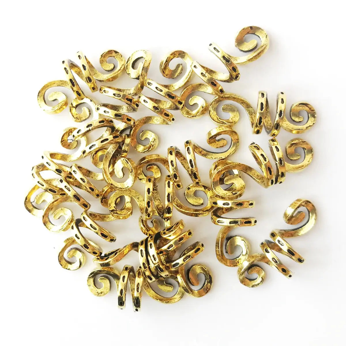 5Pcs Golden Silver Viking Spiral Charms Hair tubes Braid Dread Dreadlock Beads Clips Cuffs Rings Jewelry Hair Accessories woman-Viking Heritage Store