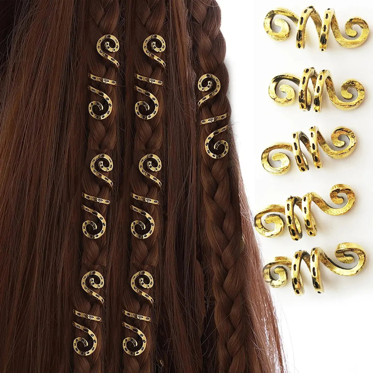 Viking Spiral Braid Beads for Women golden 10 pcs