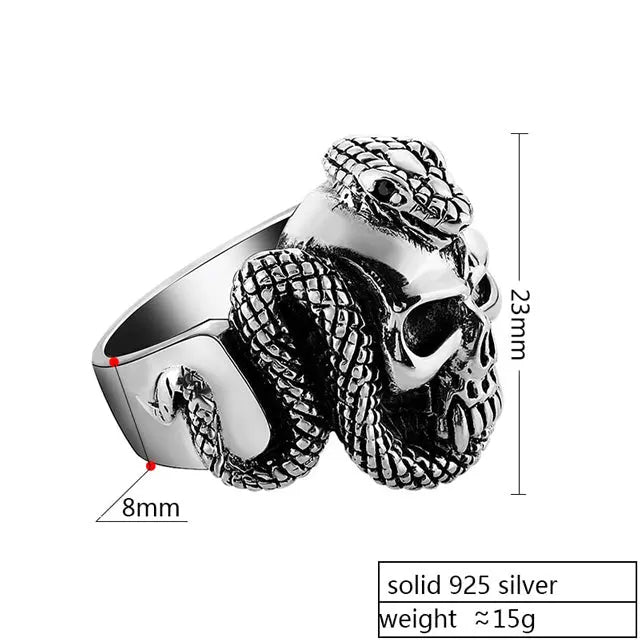 Ouroboros Skull Silver Ring - Viking Heritage Store