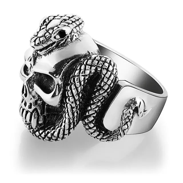 Ouroboros Skull Silver Ring - Viking Heritage Store