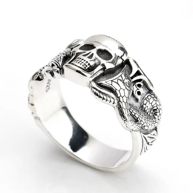 Silver Jörmungand Skull Ring - Viking Heritage Store