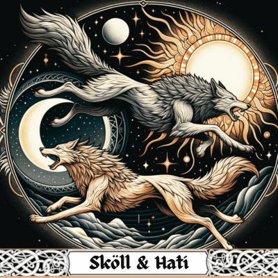 Skoll and hati the wolves of Norse mythology 