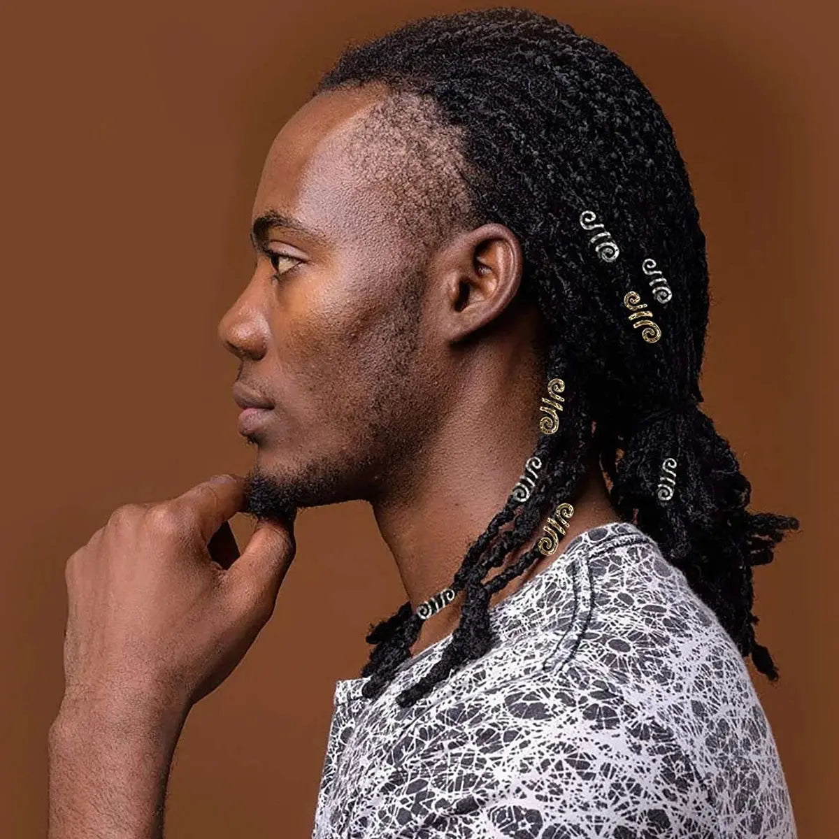 5Pcs Golden Silver Viking Spiral Charms Hair tubes Braid Dread Dreadlock Beads Clips Cuffs Rings Jewelry Hair Accessories woman-Viking Heritage Store