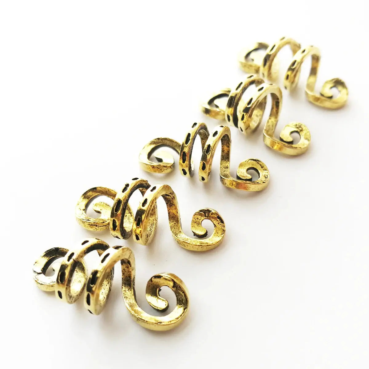 5Pcs Golden Silver Viking Spiral Charms Hair tubes Braid Dread Dreadlock Beads Clips Cuffs Rings Jewelry Hair Accessories woman-Viking Heritage Store