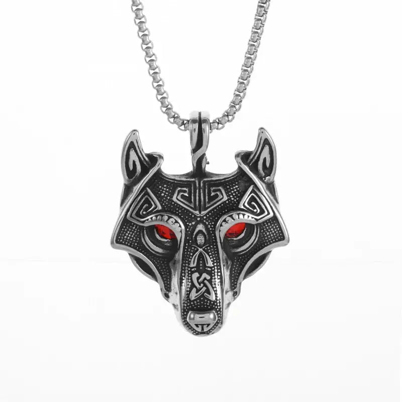 Men&#39;s Fenrir Viking Wolf Pendant Red