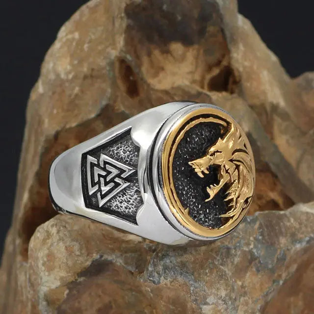 MIVEIVIA Men's 3D Wolf Head Ring - Stainless Steel Viking Punk Jewelry Ring
