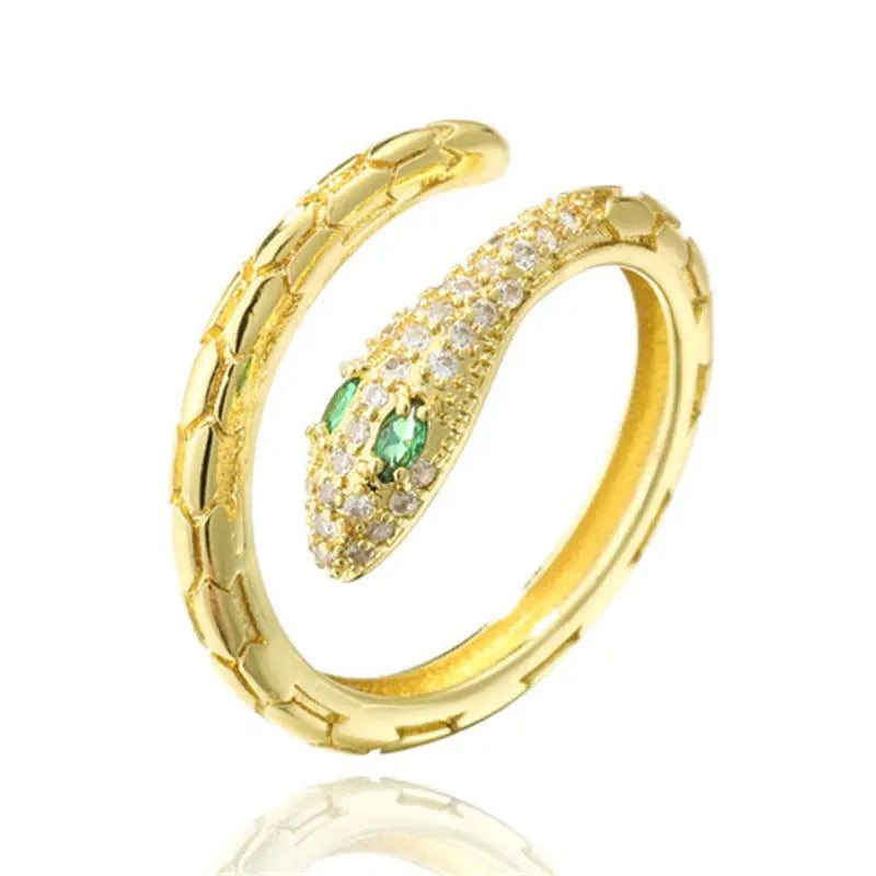 Gold Snake Ring With Emerald Eyes Green - Viking Heritage Store
