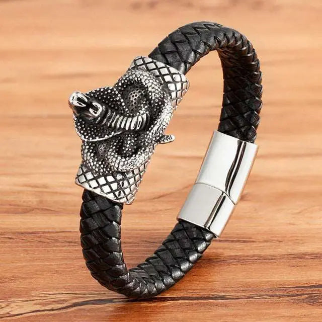 Jörmungand Leather Bracelet - Viking Heritage Store