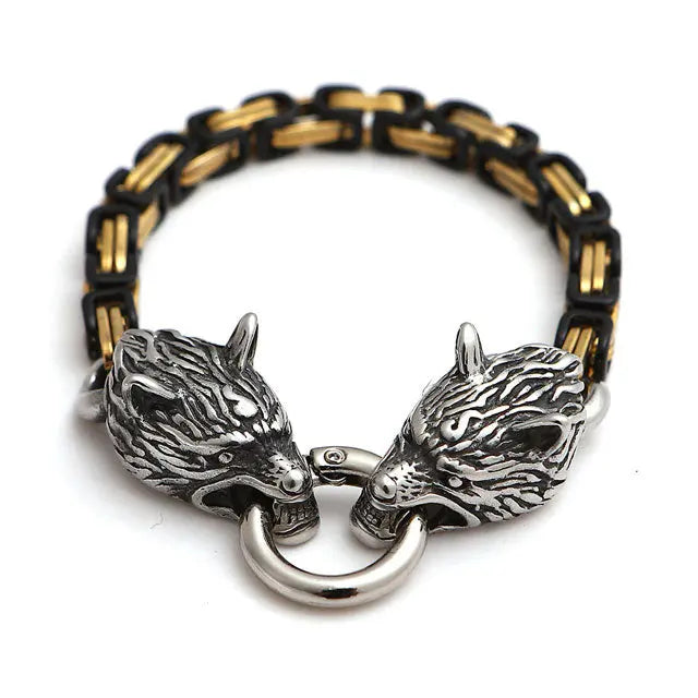 Mens Wolf Head Bracelet - Viking Heritage Store
