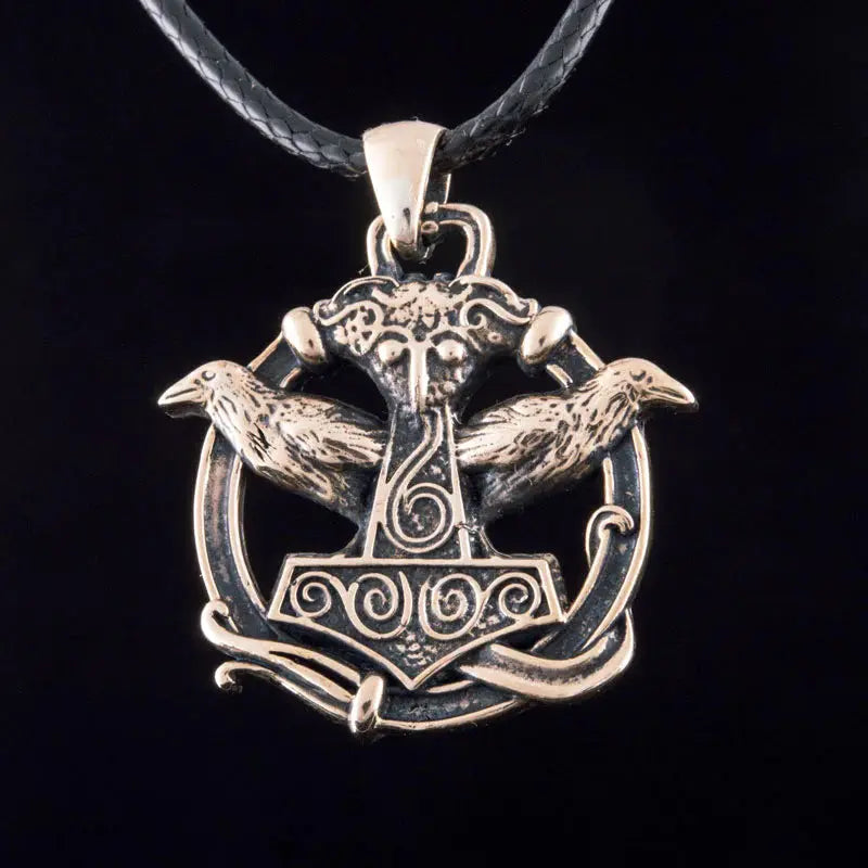 Lord Of Battles Bronze Pendant Mjolnir Pendant Norse Axe Necklace Viking Armor Celtic Jewelry With Genuine Leather Cord Perfect For Him Her 3 7 Cm