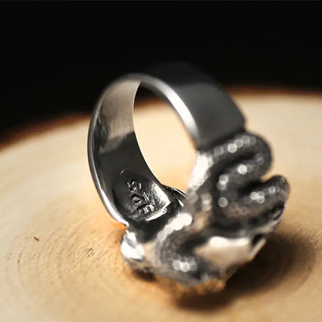 Ouroboros Skull Silver Ring - Viking Heritage Store