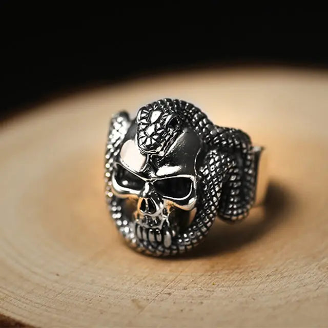 Ouroboros Skull Silver Ring - Viking Heritage Store