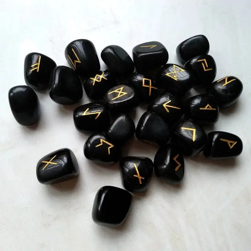 Premium Set of Black Obsidian Runestones - Viking Heritage Store
