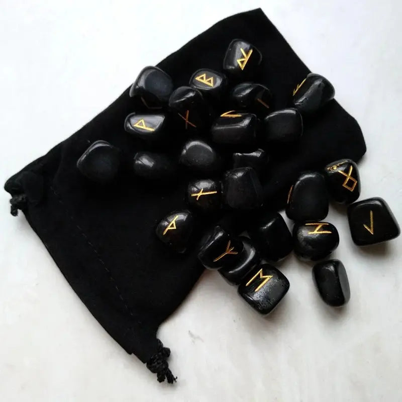 Premium Set of Black Obsidian Runestones - Viking Heritage Store