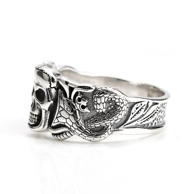 Silver Jörmungand Skull Ring - Viking Heritage Store