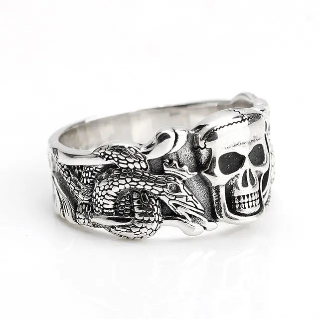 Silver Jörmungand Skull Ring - Viking Heritage Store