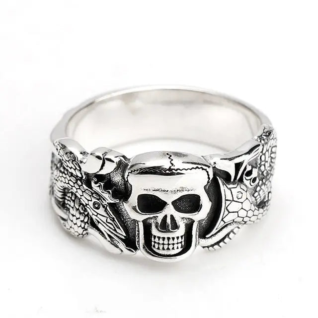 Silver Jörmungand Skull Ring - Viking Heritage Store