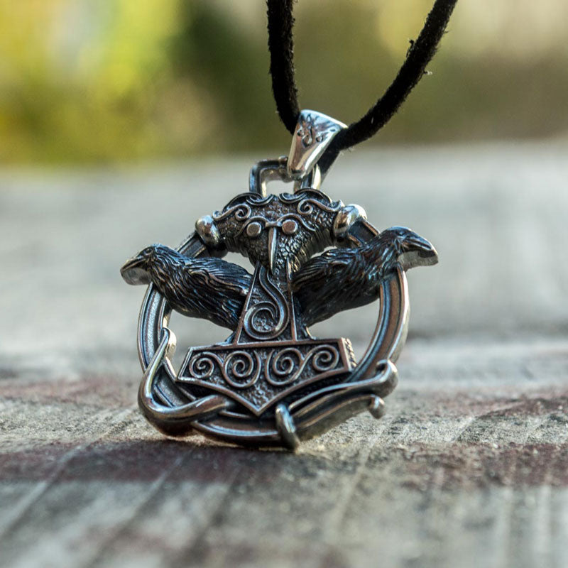 Thor's Hammer Mjolnir Necklace, Solid Viking Rune Dragon Heads Pendant –  TheNorseWind