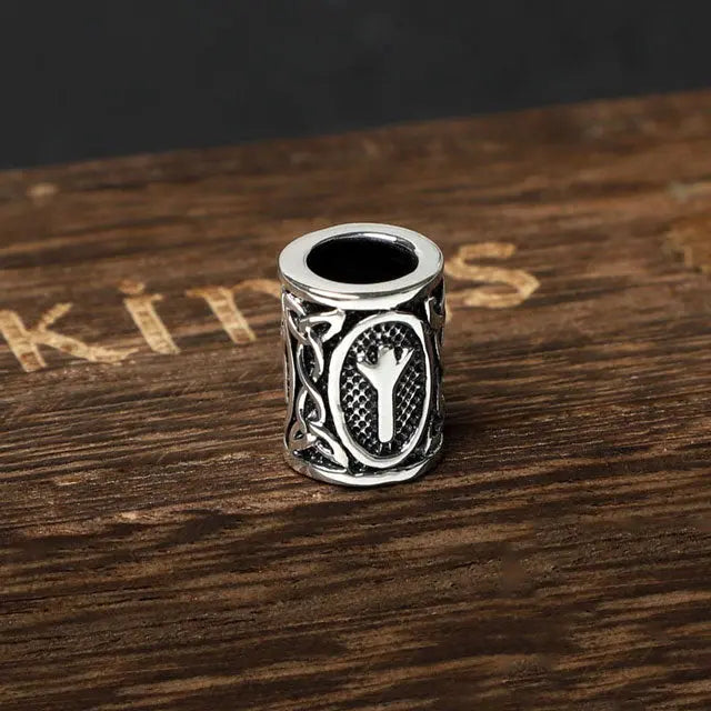 Silver Viking beard Beads Algiz - Viking Heritage Store