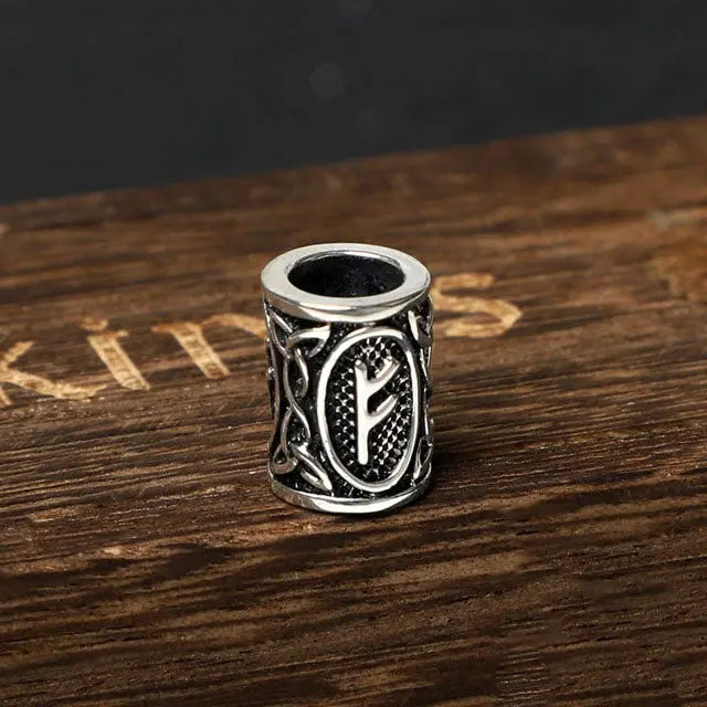 Silver Viking beard Beads Fehu - Viking Heritage Store