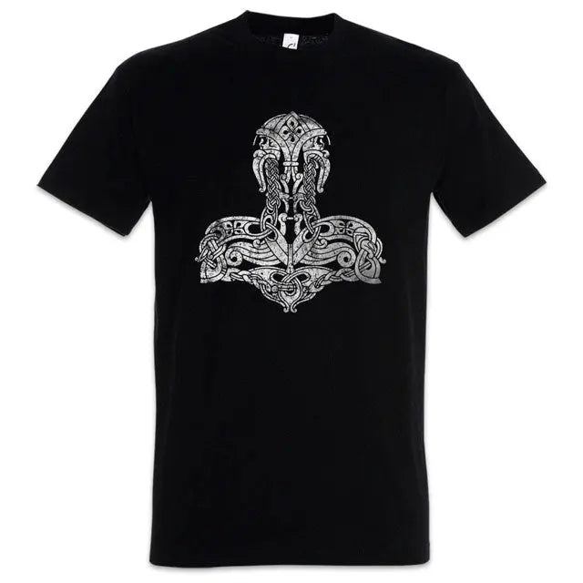 T-shirt Viking XL - Tête De Corbeau & Marteau De Thor - Style Asatru Norse - Manches Courtes Blanc
