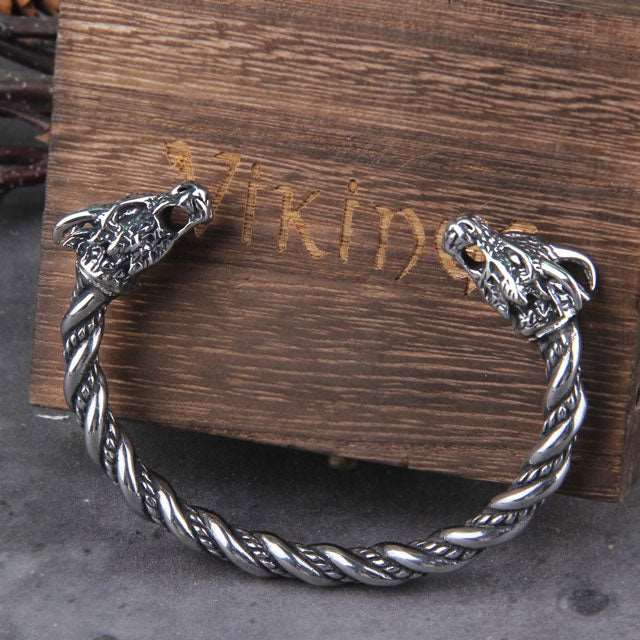 Silver Viking Bracelet, Twisted Norse Arm Ring - TheNorseWind