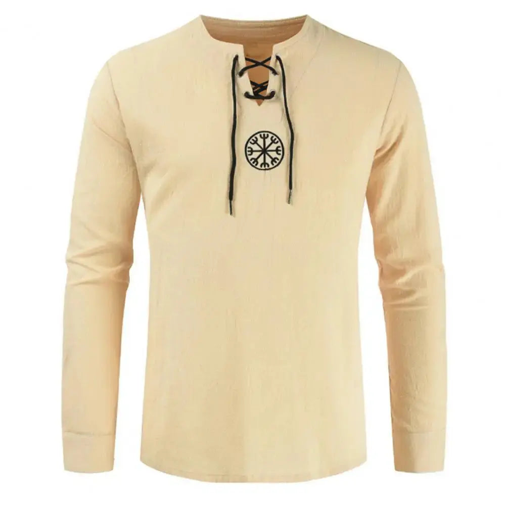 Lace-Up V-Neck Medieval Viking Long Sleeve Shirt – Valhalla Vikings