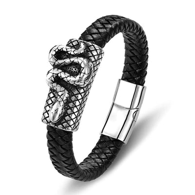 Black Leather Snake Bracelet - Viking Heritage Store