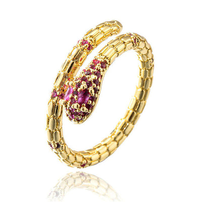 Gold Snake Ring with Pink Eyes - Viking Heritage Store