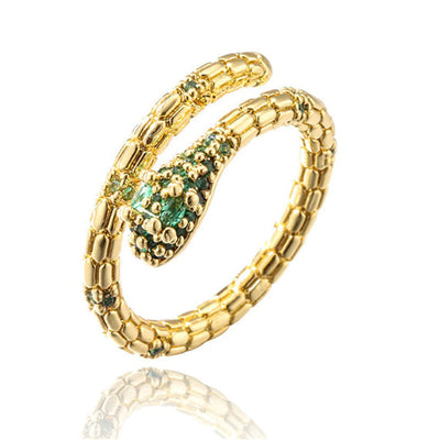 Gold Snake Ring with Green Eyes - Viking Heritage Store