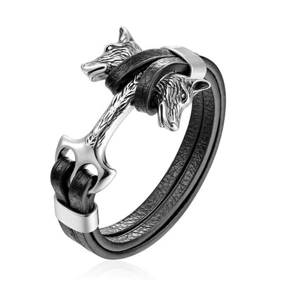Leather Wolf Bracelet for Men - Viking Heritage Store