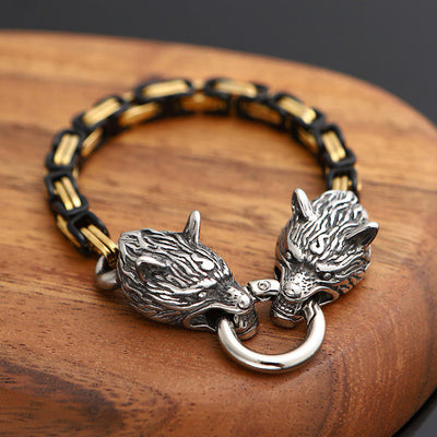 Mens Wolf Head Bracelet - Viking Heritage Store