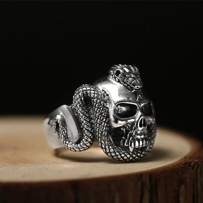 Ouroboros Skull Silver Ring - Viking Heritage Store