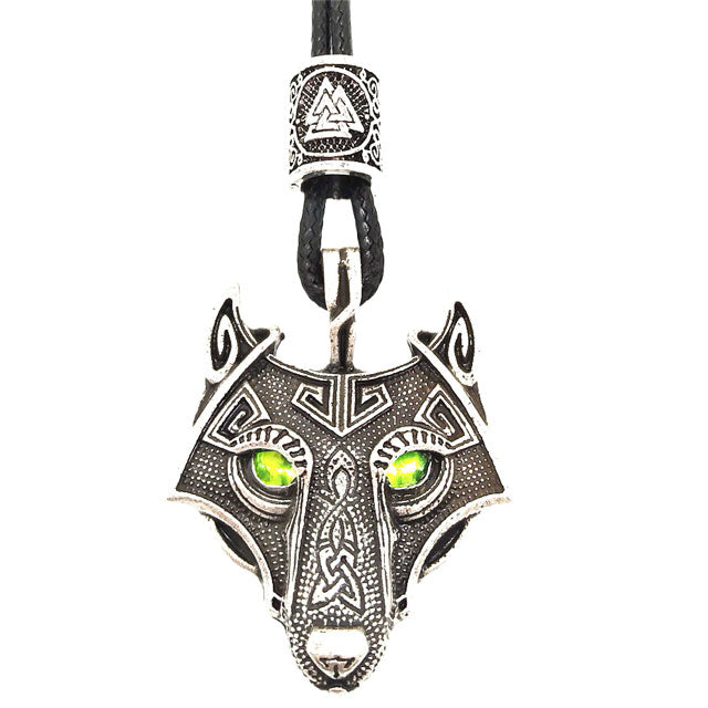 Fenrir Necklace with Green Eyes - Viking Heritage Store